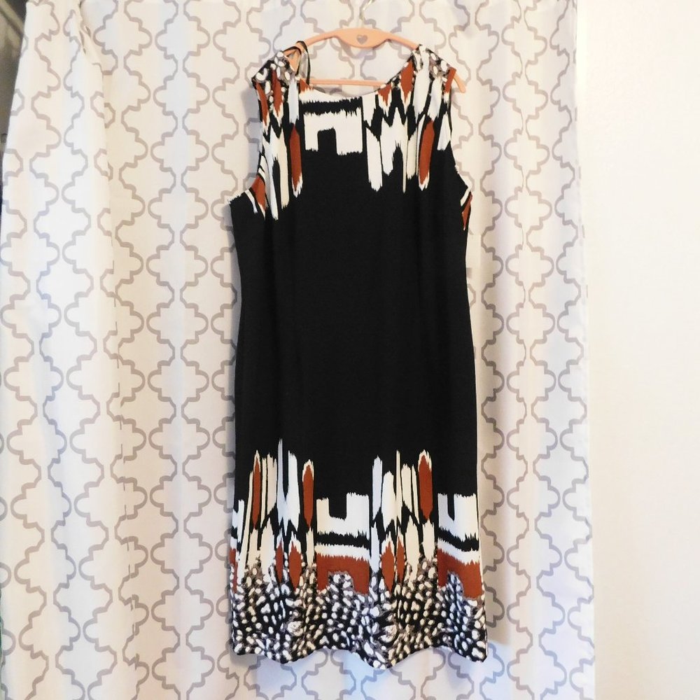Maya Brooke Sleeveless Black Mixed Print Midi Dress - 24W (NWT)